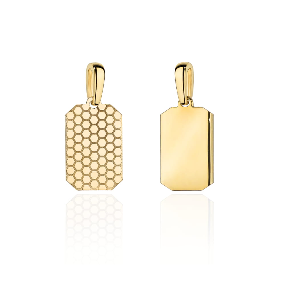 Zawieszka złota blaszka dwustronna zaokrąglona ze zdobieniem pr. 585 1 Zawieszka złota blaszka dwustronna zaokrąglona ze zdobieniem pr. 585