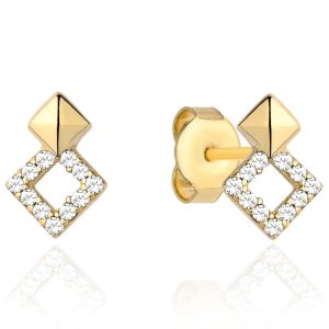 Kolczyki złote dwa romby z cyrkoniami pr. 585