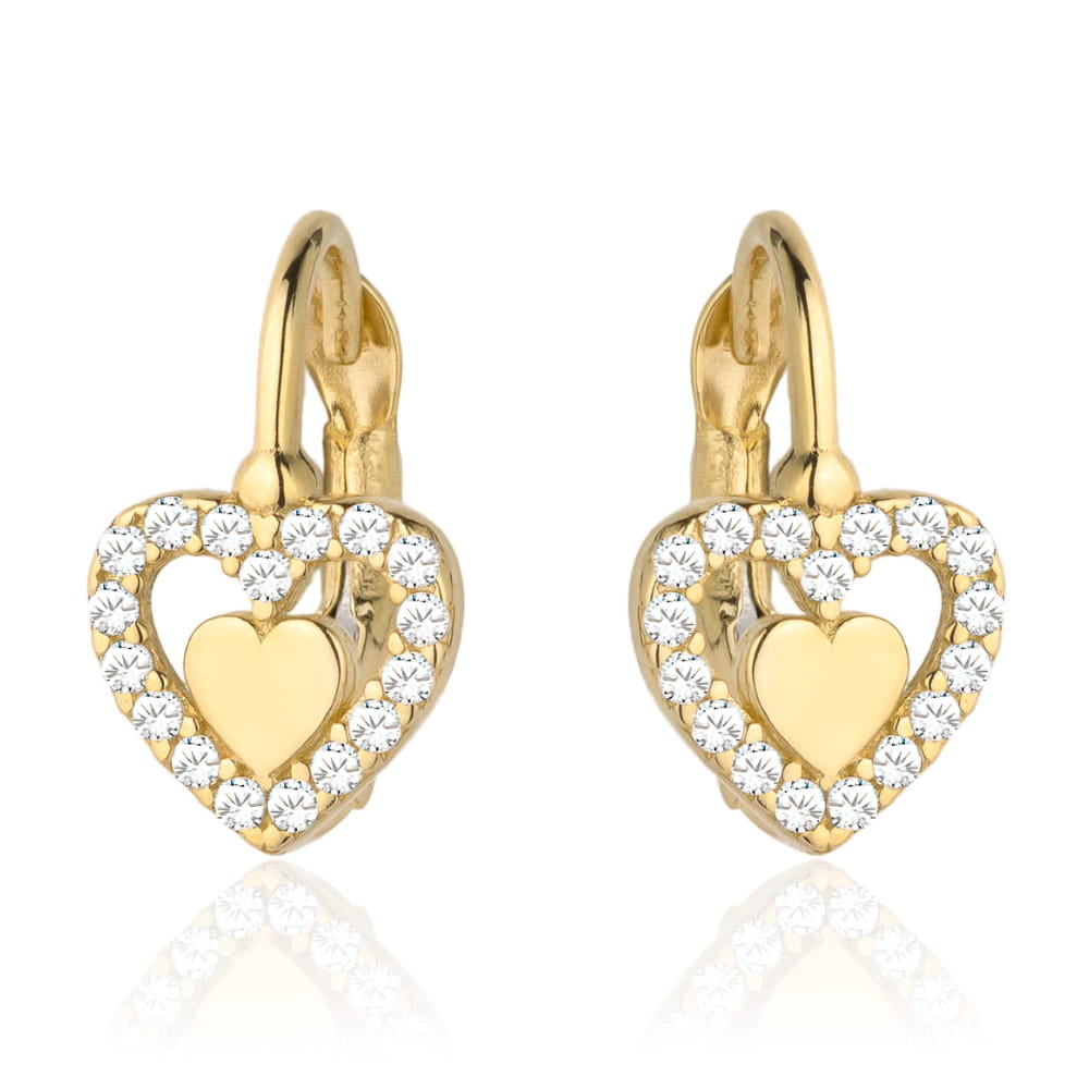 Kolczyki złote serduszko w sercu wysadzanym cyrkoniami pr. 585 1 Kolczyki złote serduszko w sercu wysadzanym cyrkoniami pr. 585