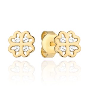 Kolczyki złota koniczynka z czterema cyrkoniami pr. 585