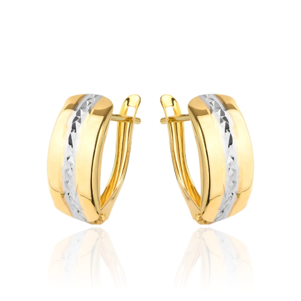 Kolczyki złote diamentowane na środku dwa kolory złota zaokrąglone pr. 585 1 Kolczyki złote diamentowane na środku dwa kolory złota zaokrąglone pr. 585