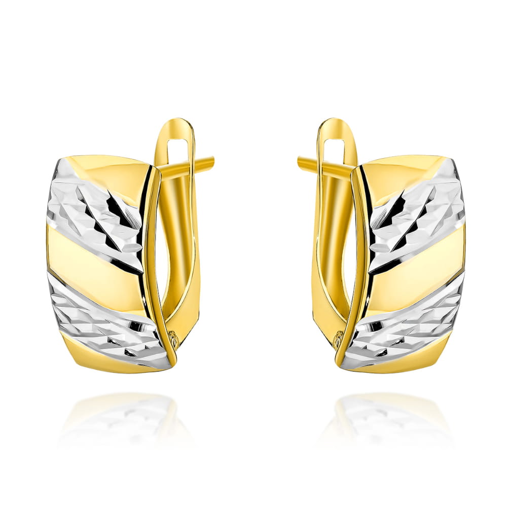 Kolczyki złote z ozdobnym diamentowaniem na angielskim zapięciu pr. 585 1 Kolczyki złote z ozdobnym diamentowaniem na angielskim zapięciu pr. 585