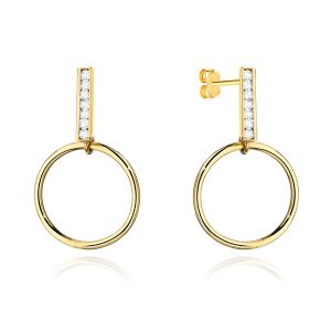 Kolczyki złote kółko zawieszone na pręciku z cyrkoniami pr. 585