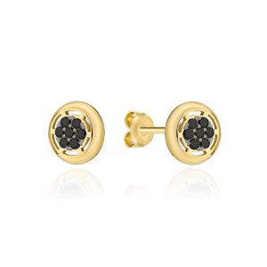 Kolczyki złote okrągłe i kółko z czarnych cyrkonii w środku pr. 585