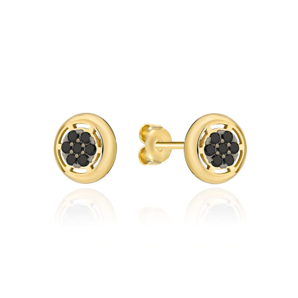 Kolczyki złote okrągłe i kółko z czarnych cyrkonii w środku pr. 585 1 Kolczyki złote okrągłe i kółko z czarnych cyrkonii w środku pr. 585