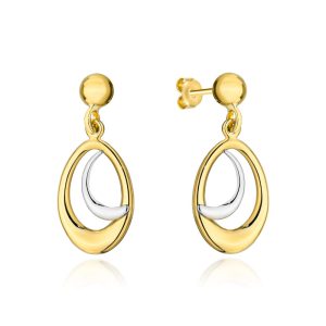 Kolczyki złote owal i księżyc w białym złocie pr. 585