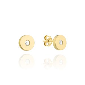 Kolczyki złote pełne kółko z cyrkonią na środku pr. 585
