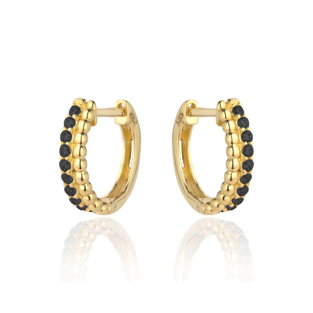 Kolczyki rząd złotych kuleczek i czarnych cyrkonii pr. 585 1 Kolczyki rząd złotych kuleczek i czarnych cyrkonii pr. 585