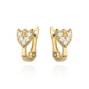 Kolczyki tulipany wysadzane cyrkoniami na angielskim zapięciu pr. 585