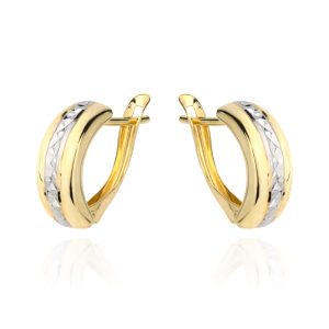 Kolczyki w dwóch kolorach złota z centralnym diamentowaniem pr. 585