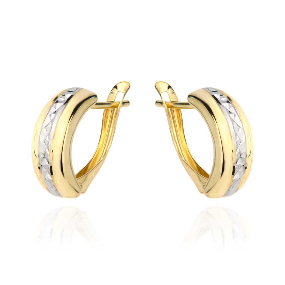 Kolczyki w dwóch kolorach złota z centralnym diamentowaniem pr. 585 1 Kolczyki w dwóch kolorach złota z centralnym diamentowaniem pr. 585