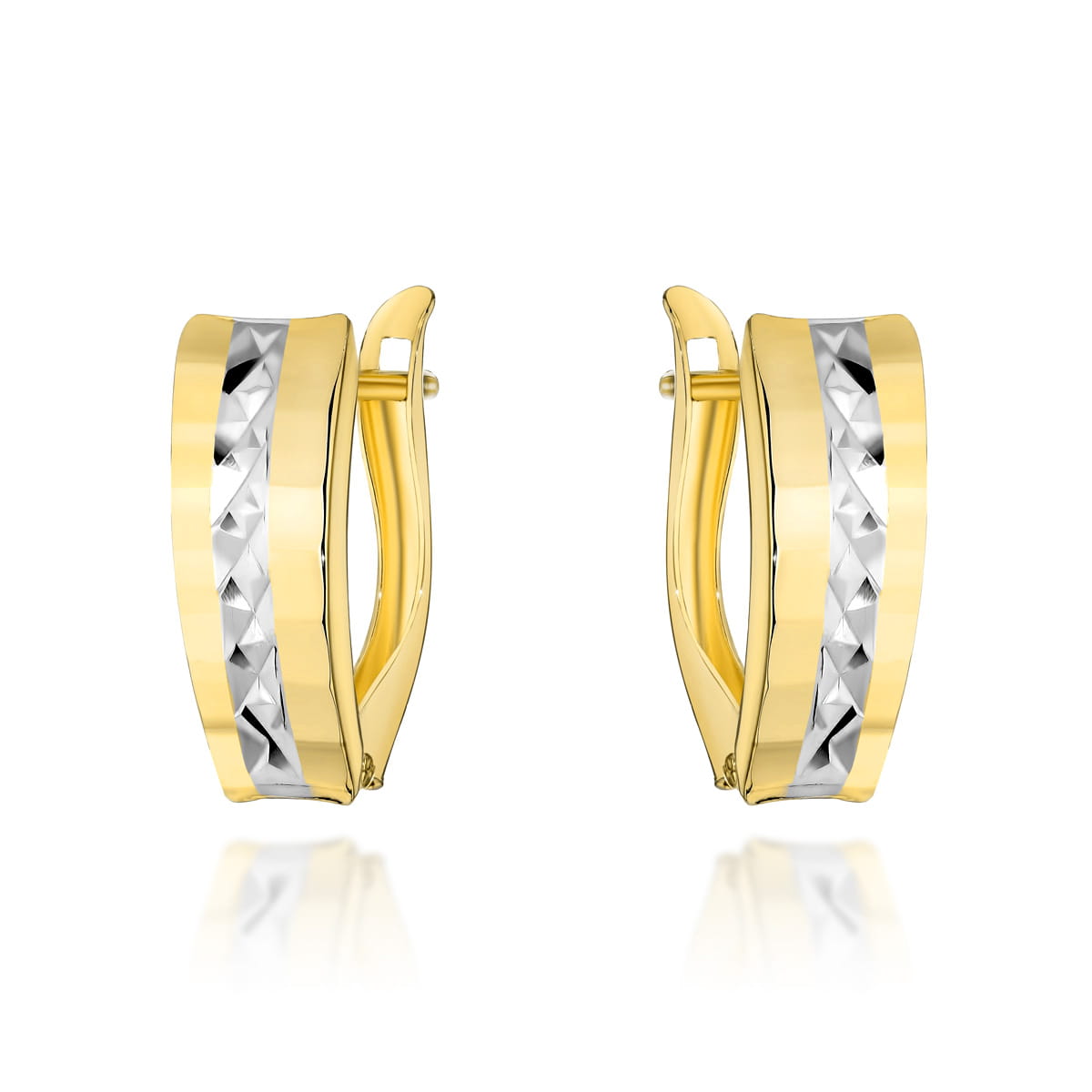 Kolczyki złote diamentowane z paskiem w środku pr. 585 1 Kolczyki złote diamentowane z paskiem w środku pr. 585