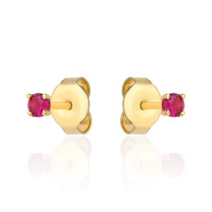 Kolczyki złote centralna rubinowa cyrkonia pr. 585