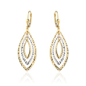 Kolczyki złote listki diamentowane z białym złotem pr. 585