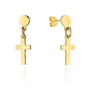 Kolczyki złote pełne kółko i krzyżyk pr. 585