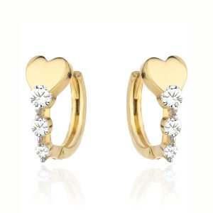 Kolczyki złote serce i rząd trzech cyrkonii pr. 585