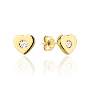 Kolczyki złote serduszko z cyrkonią na środku pr. 585