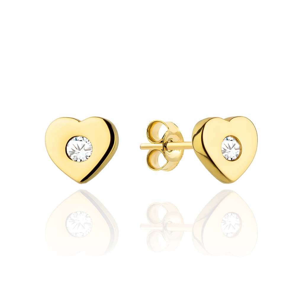Kolczyki złote serduszko z cyrkonią na środku pr. 585 1 Kolczyki złote serduszko z cyrkonią na środku pr. 585
