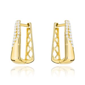 Kolczyki złote zdobione cyrkoniami i ażurowym tyłem pr. 585