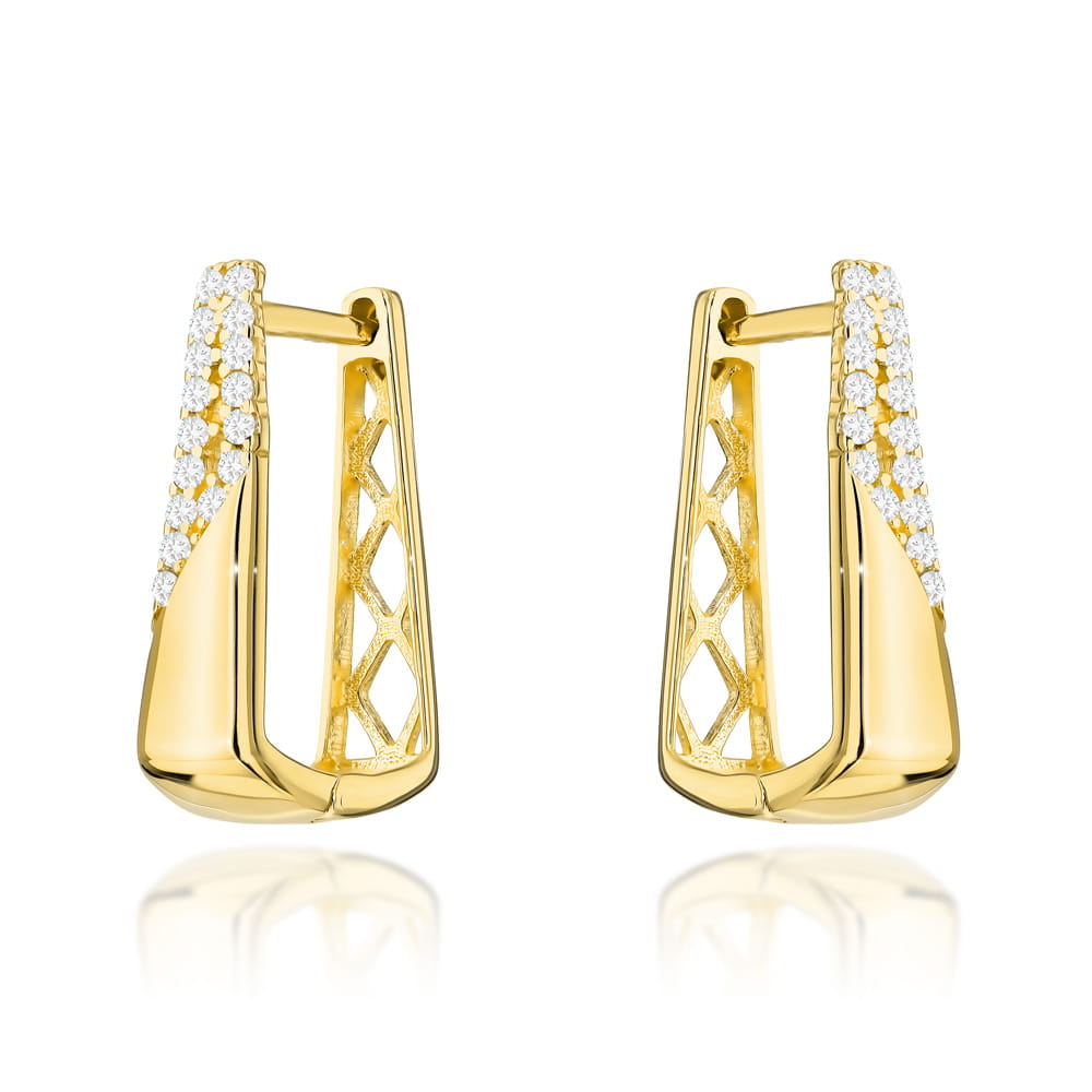 Kolczyki złote zdobione cyrkoniami i ażurowym tyłem pr. 585 1 Kolczyki złote zdobione cyrkoniami i ażurowym tyłem pr. 585