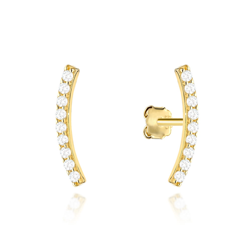 Kolczyki złote zaokrąglone pałeczki z cyrkoniami pr. 585 1 Kolczyki złote zaokrąglone pałeczki z cyrkoniami pr. 585