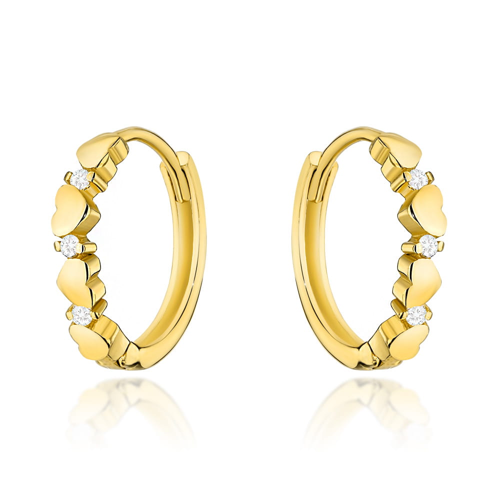 Kolczyki złote serduszka i cyrkonie pr. 585 1 Kolczyki złote serduszka i cyrkonie pr. 585