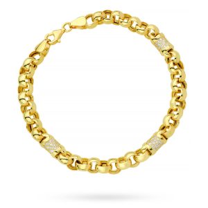 Złota bransoletka rolo z kamieniami masywna 18,5 cm 585