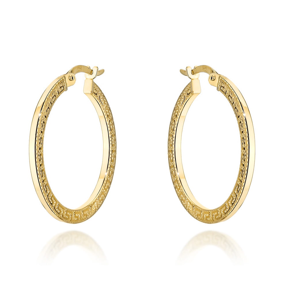 Kolczyki złote koła z greckim wzorem na bokach pr. 585 1 Kolczyki złote koła z greckim wzorem na bokach pr. 585