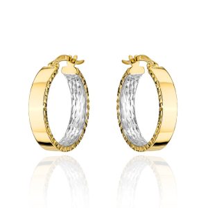 Kolczyki złote kółka wewnętrznie diamentowane w dwóch kolorach złota pr. 585