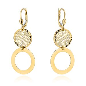 Kolczyki złote ażurowe koło i ring na angielskim zapięciu pr. 585
