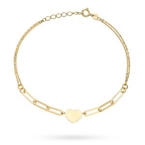 Złota bransoletka ankier serce i łańcuszek 17+2cm 585