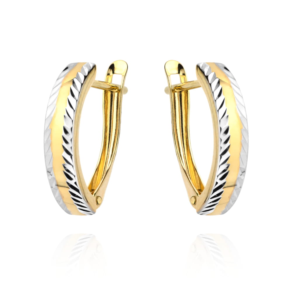 Kolczyki złote diamentowane na brzegach dwa kolory złota pr. 585 1 Kolczyki złote diamentowane na brzegach dwa kolory złota pr. 585