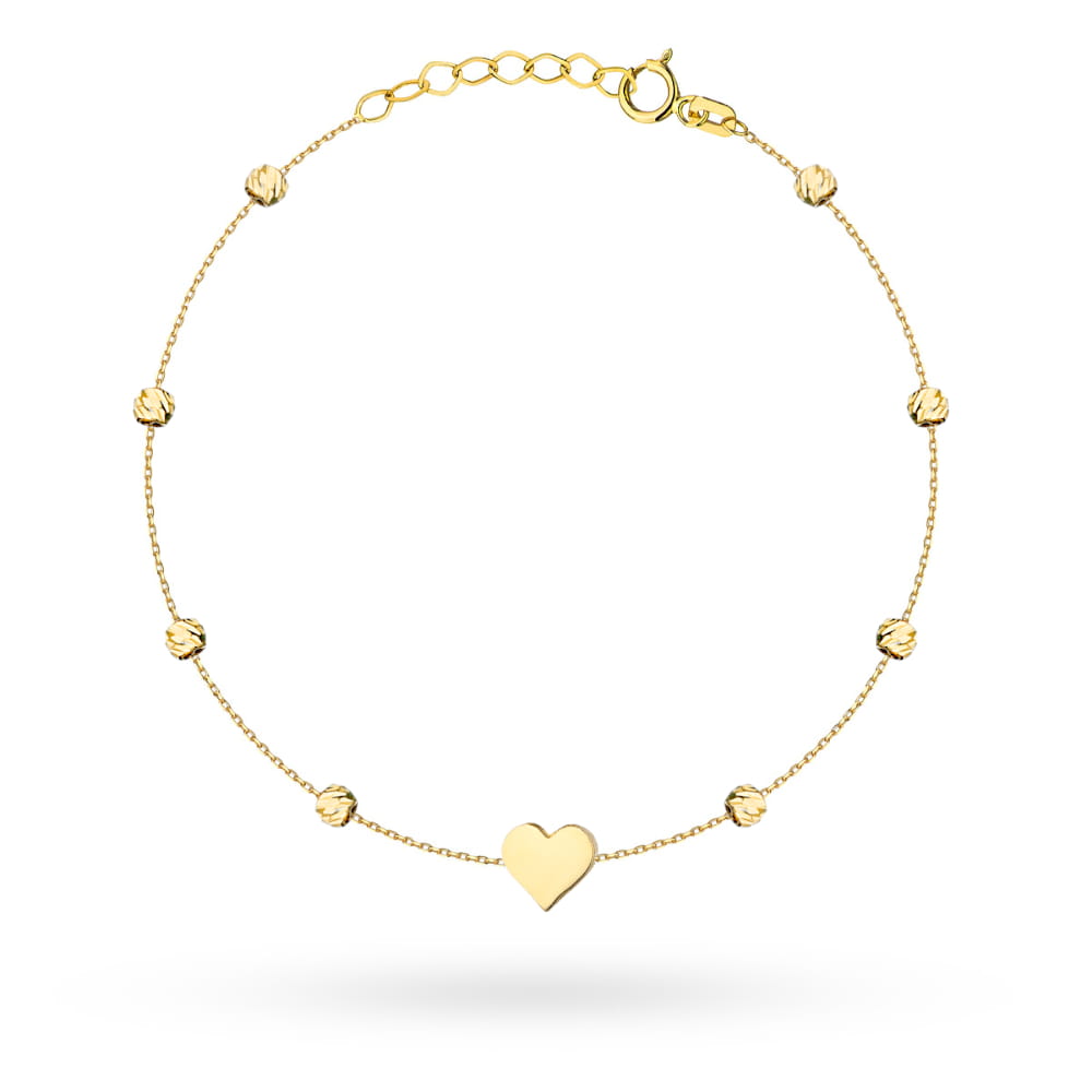 Bransoletka złota trójwymiarowe serce i diamentowane kulki pr. 585 1 Bransoletka złota trójwymiarowe serce i diamentowane kulki pr. 585