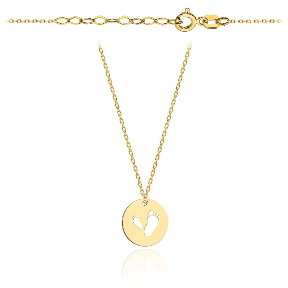 Złoty naszyjnik zawieszka stópki w kółku 42+3cm 585 1 Złoty naszyjnik zawieszka stópki w kółku 42+3cm 585