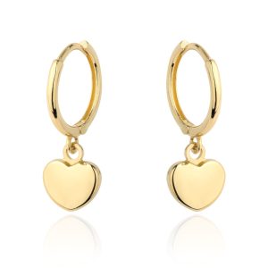 Kolczyki złote serce zawieszone na kółku pr. 585
