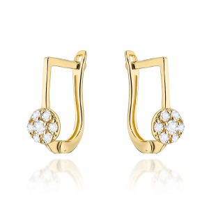 Kolczyki złote kółeczka wysadzane cyrkoniami na angielskim zapięciu pr. 585