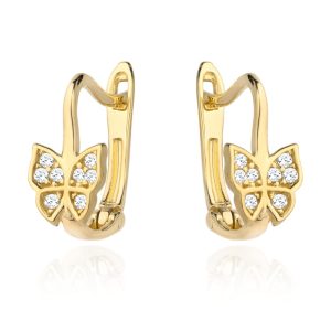 Kolczyki złoty motylek z cyrkoniami na zapięciu angielskim pr. 585