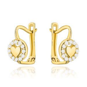 Kolczyki złote serduszko w oprawie cyrkonii na angielskim zapięciu pr. 585