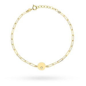 Złota bransoletka ogniwa i kółko z cyrkonią 17+2cm 585