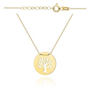 Złoty naszyjnik drzewko szczęścia w kółku 45cm 585