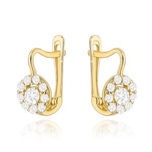 Kolczyki złote kółeczko wysadzane cyrkoniami na angielskim zapięciu pr. 585