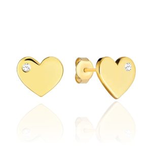 Kolczyki złote serduszko z białą cyrkonią z boku pr. 585