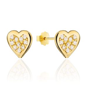 Kolczyki złote serca wypełnione cyrkoniami pr. 585