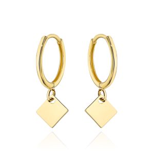 Kolczyki złote kółeczko z wiszącym rombem pr. 585