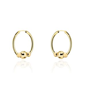 Kolczyki złote kółka z trzema ozdobnymi kulkami pr. 585