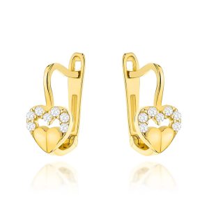 Kolczyki złote serduszko w sercu z cyrkonii na angielskim zapięciu pr. 585