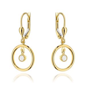 Kolczyki złote kółeczka z cyrkonią na angielskim zapięciu pr. 585