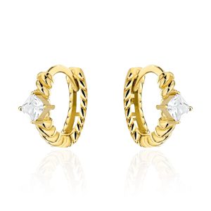 Kolczyki złote kółeczka żłobione z kamieniem pr. 585