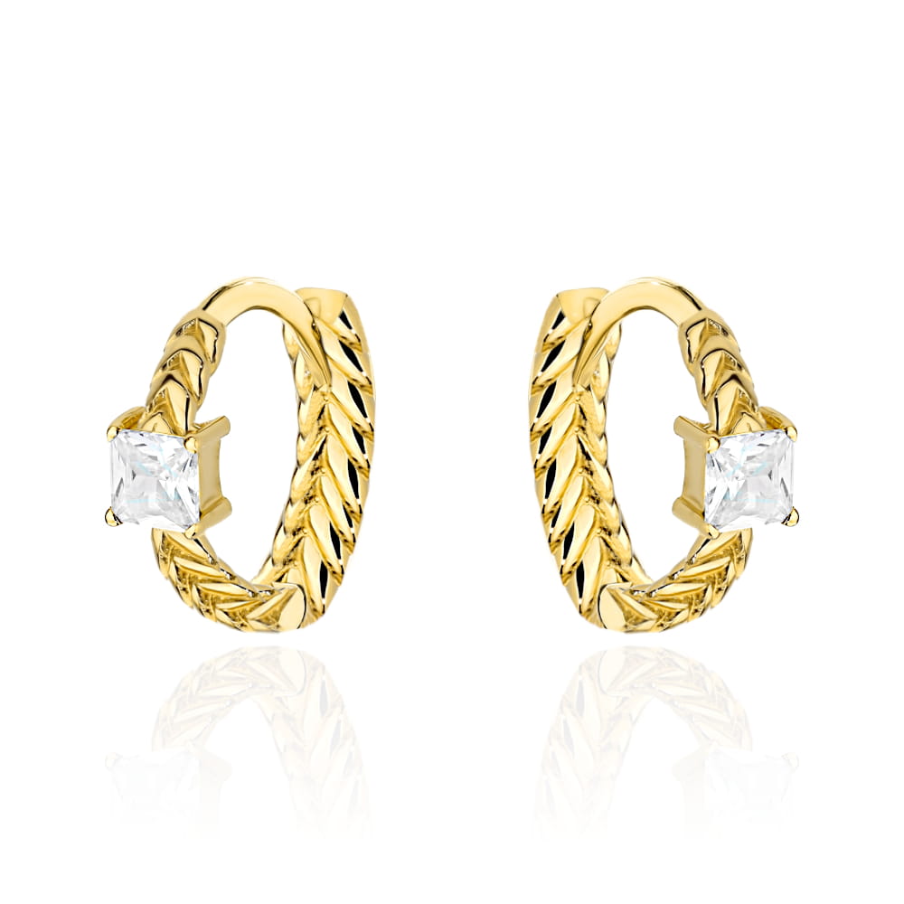 Kolczyki złote plecione z kamieniem pr. 585 1 Kolczyki złote plecione z kamieniem pr. 585