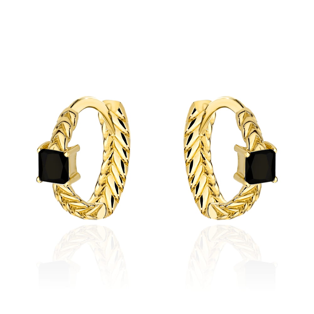 Kolczyki złote plecione z czarnym kamieniem pr. 585 1 Kolczyki złote plecione z czarnym kamieniem pr. 585